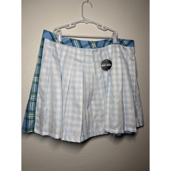 Forever 21 Blue Green Plaid Gingham Colorblock Pleated Mini Skirt Plus Size 0X - Picture 3 of 11